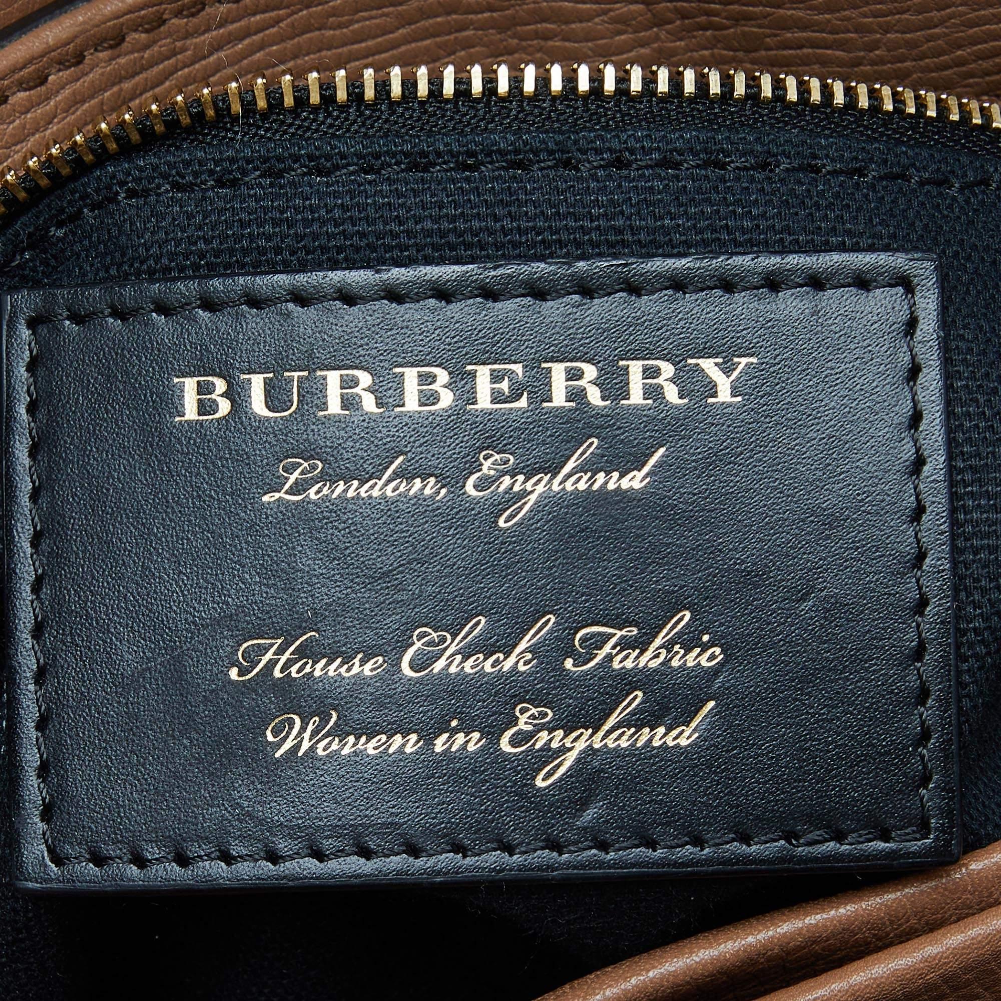 Burberry Brown Leather House Check Canvas Camberley Top Handle Bag 2