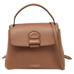 Burberry Brown Leather House Check Canvas Camberley Top Handle Bag