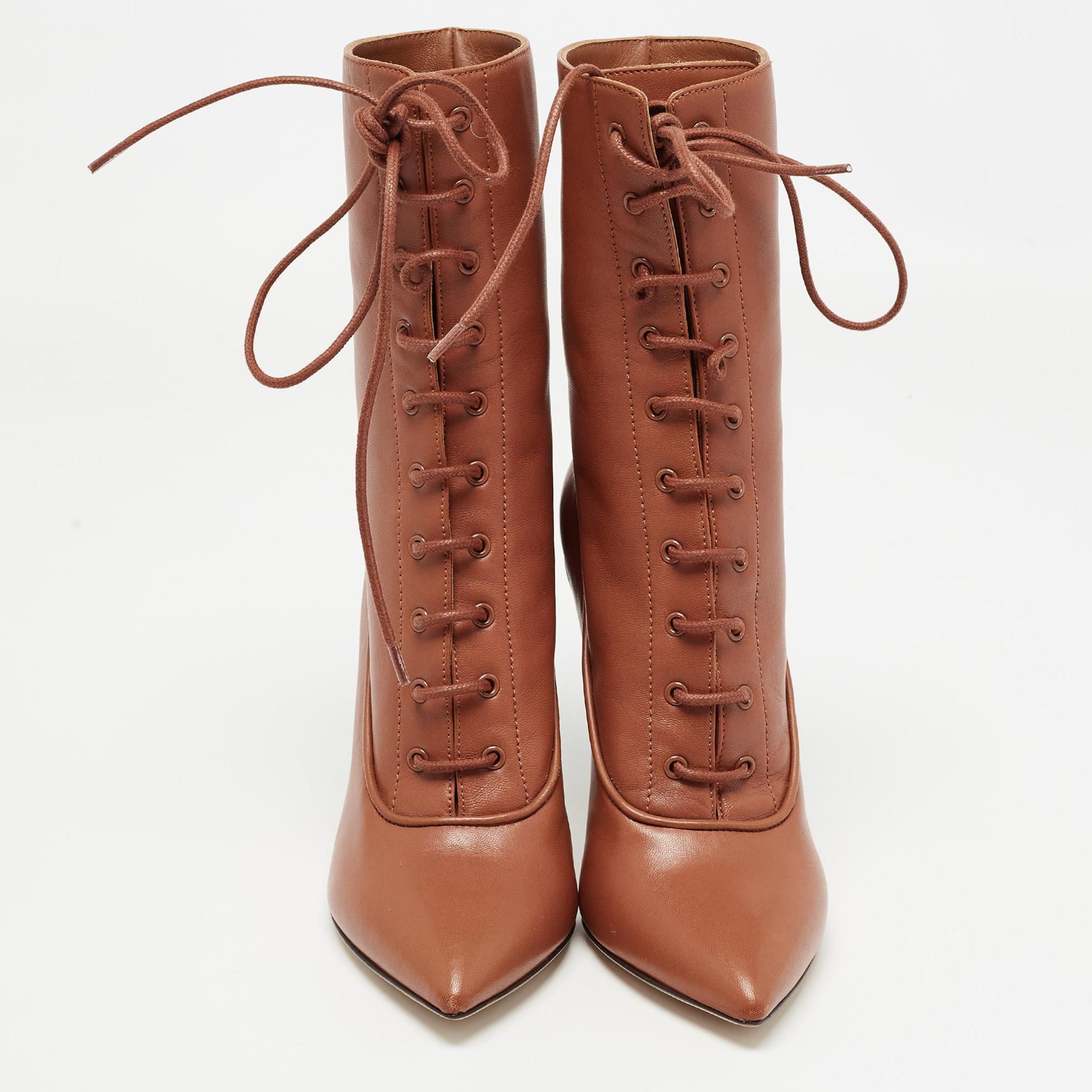 Burberry Botines de piel marrón con cordones talla 36 Marrón en venta