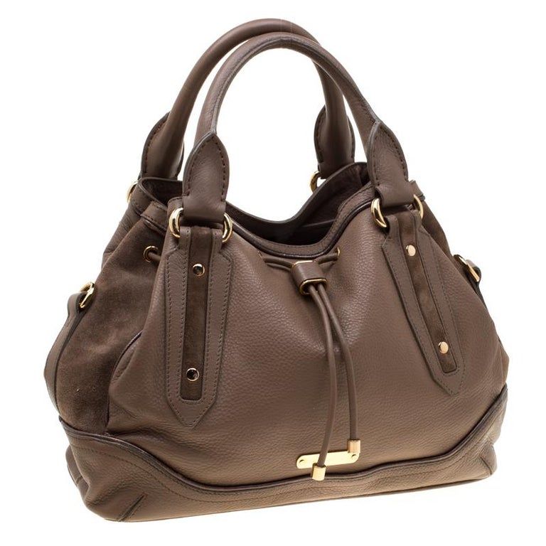 Burberry Brown Leather Medium Earlsburn Top Handle Bag For Sale at 1stDibs