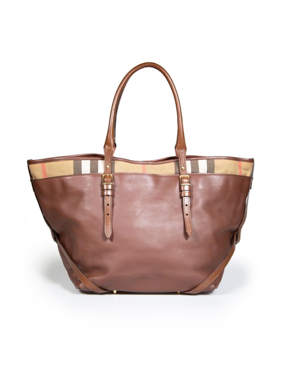 Burberry Brown Leather Medium Nova Check Salisbury Tote In Excellent Condition For Sale In London, GB