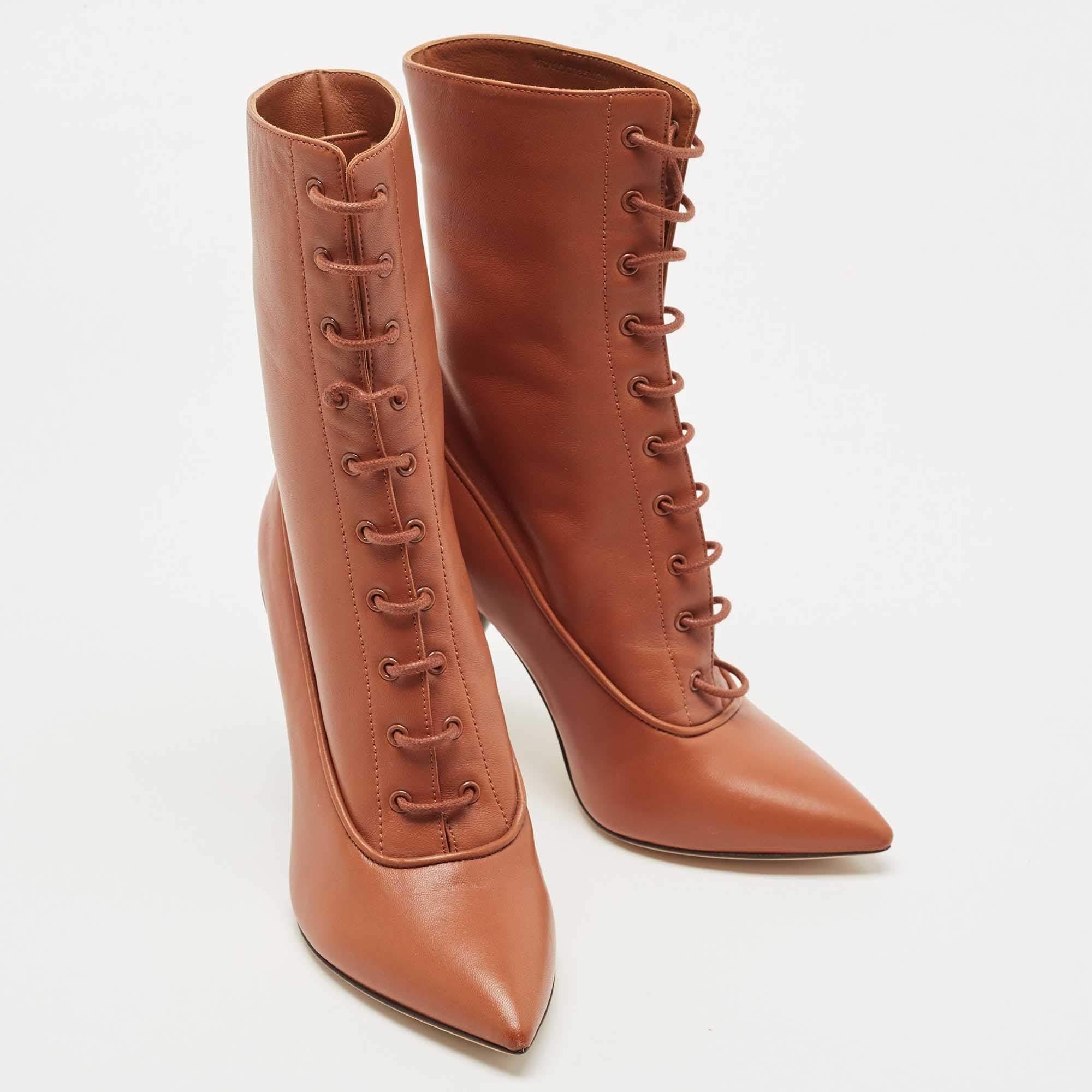 Burberry Brown Leather Mid Calf Boots Size 36 1