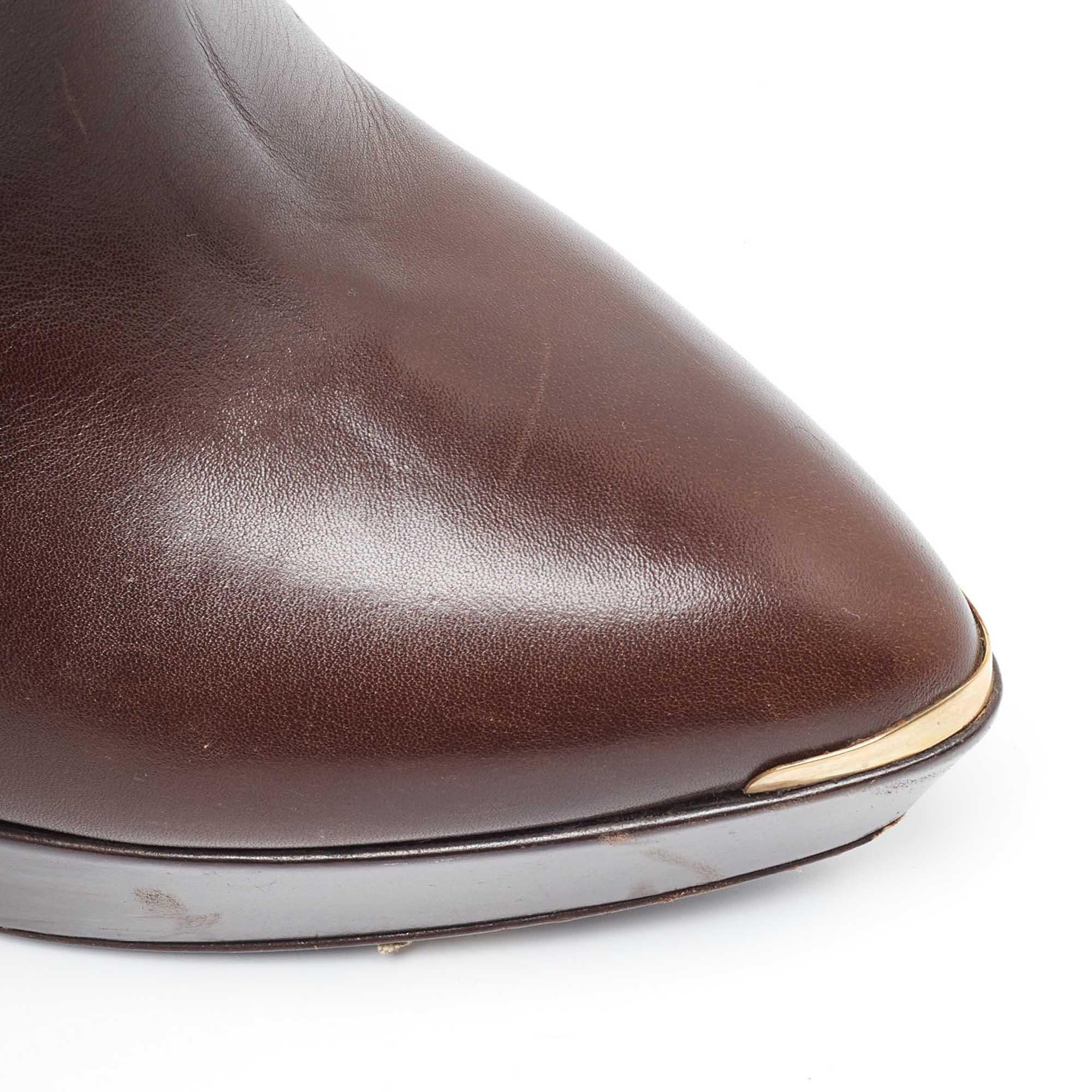 Burberry Brown Leder Plateaustiefeletten Größe 36 im Angebot 3