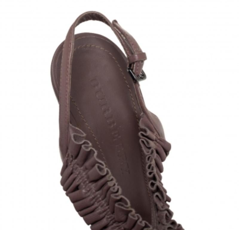 Women's Burberry Brown Leather Ruffle Sandals Size 37 For Sale