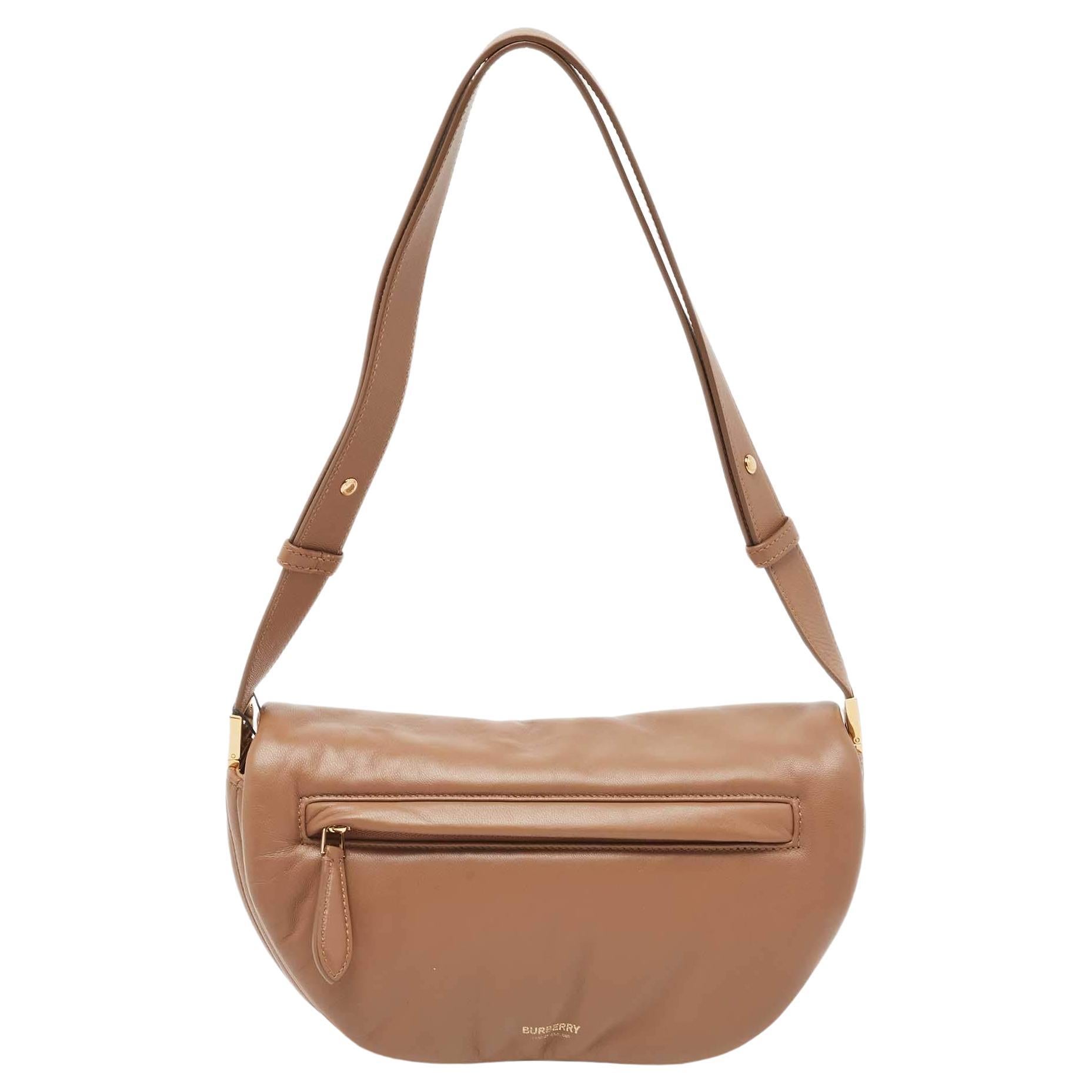 Burberry Brown Leather Small Olympia Shoulder Bag For Sale