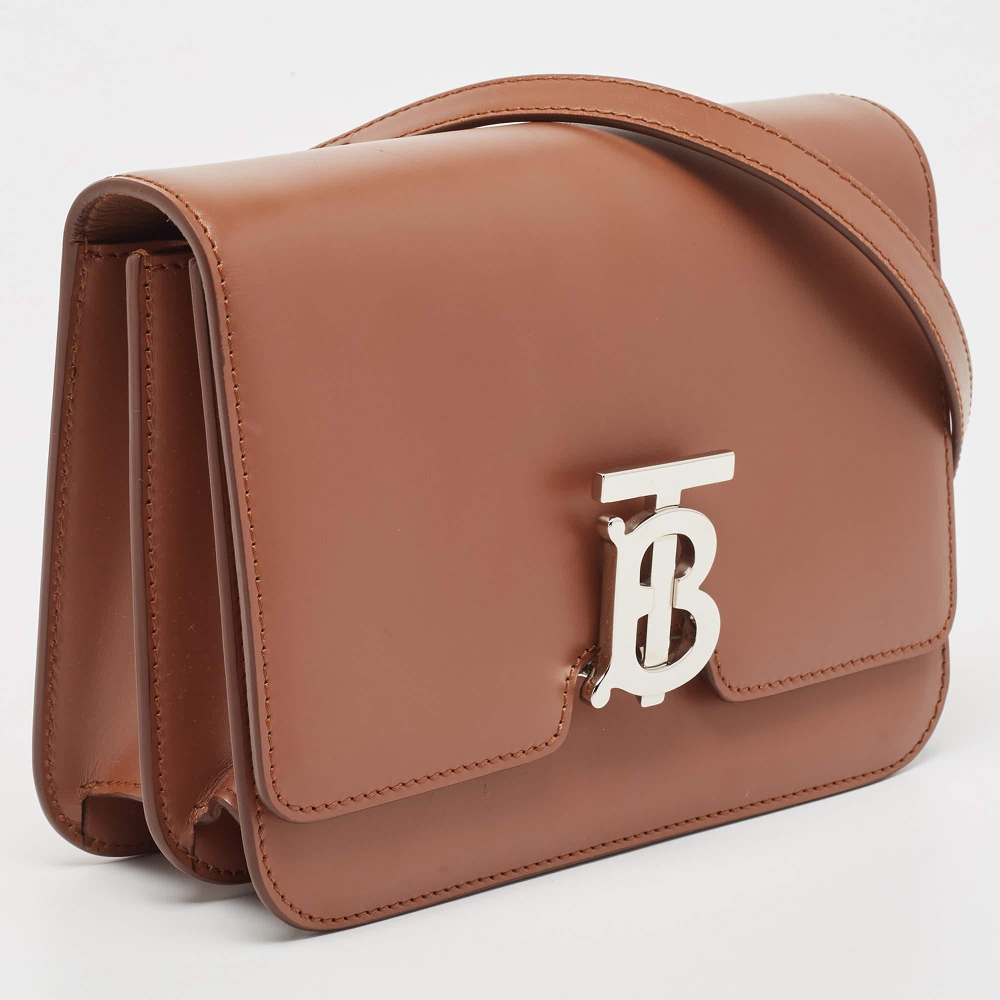 Women's Burberry Brown Leather Small TB Shoulder Bag For Sale