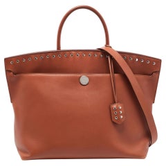 Burberry Brown Leather Studded Society Top Handle Bag