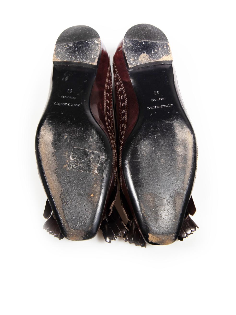 Burberry Brown Leather Tassel Square-Toe Loafers Size IT 38 In Good Condition For Sale In London, GB