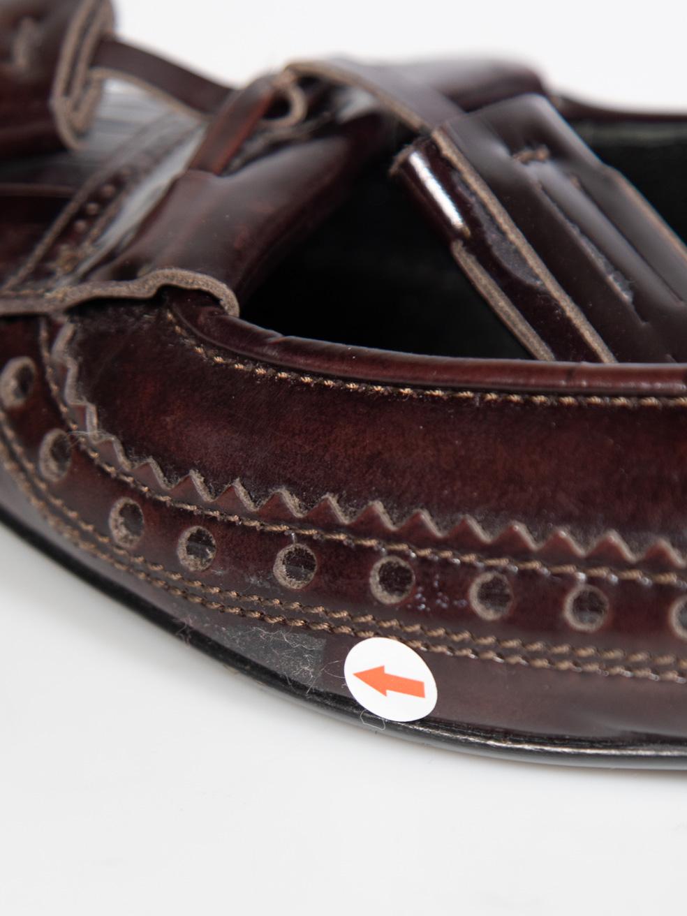 Burberry Brown Leather Tassel Square-Toe Loafers Size IT 38 For Sale 4