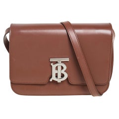 Burberry Brown Leather TB Buckle Crossbody Bag