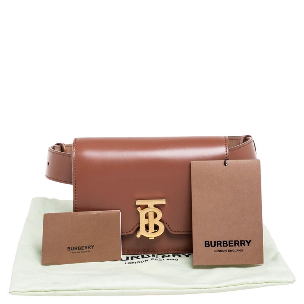 Burberry Brown Leather TB Mini Belt Bag 8