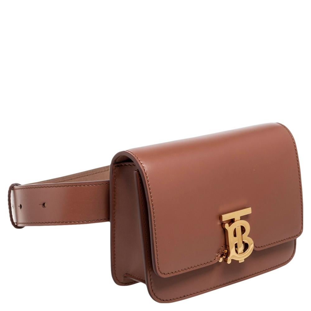 Burberry Brown Leather TB Mini Belt Bag In New Condition In Dubai, Al Qouz 2