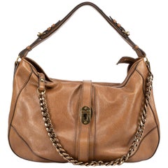 Used Burberry Brown Leather Weatherby Hobo Tote Bag