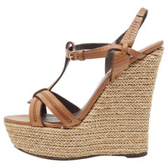 Burberry Brown Leather Wedge Sandals Size 39.5