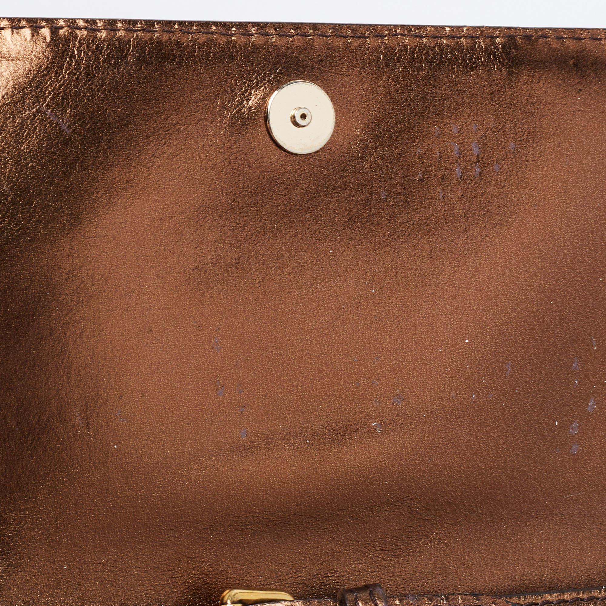 Burberry Brown/Metallic Bronze Studded Patent Leather and Suede Flap Shoulder Ba For Sale 7