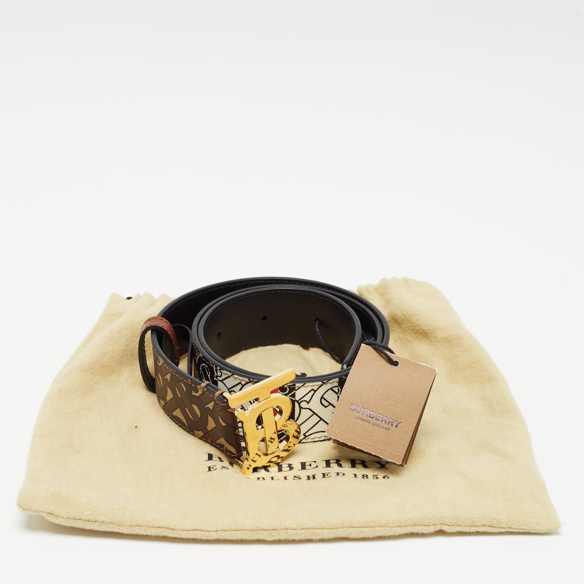 Women's Burberry Brown Monogram Coated Canvas and Leather TB Buckle Belt S