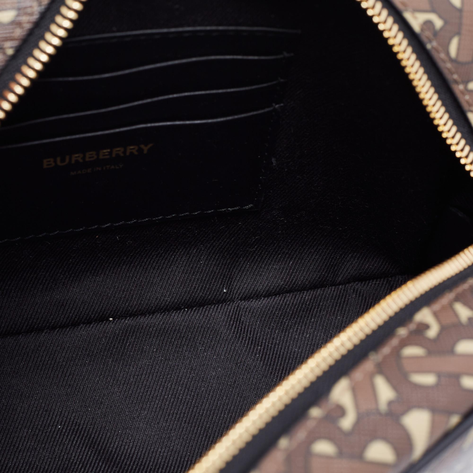 Black Burberry Brown Monogram Coated Canvas Stripe Crossbody Bag