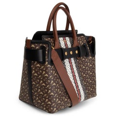 BURBERRY brown MONOGRAM STRIPE E-CANVAS SMALL BELTED TOTE Bag