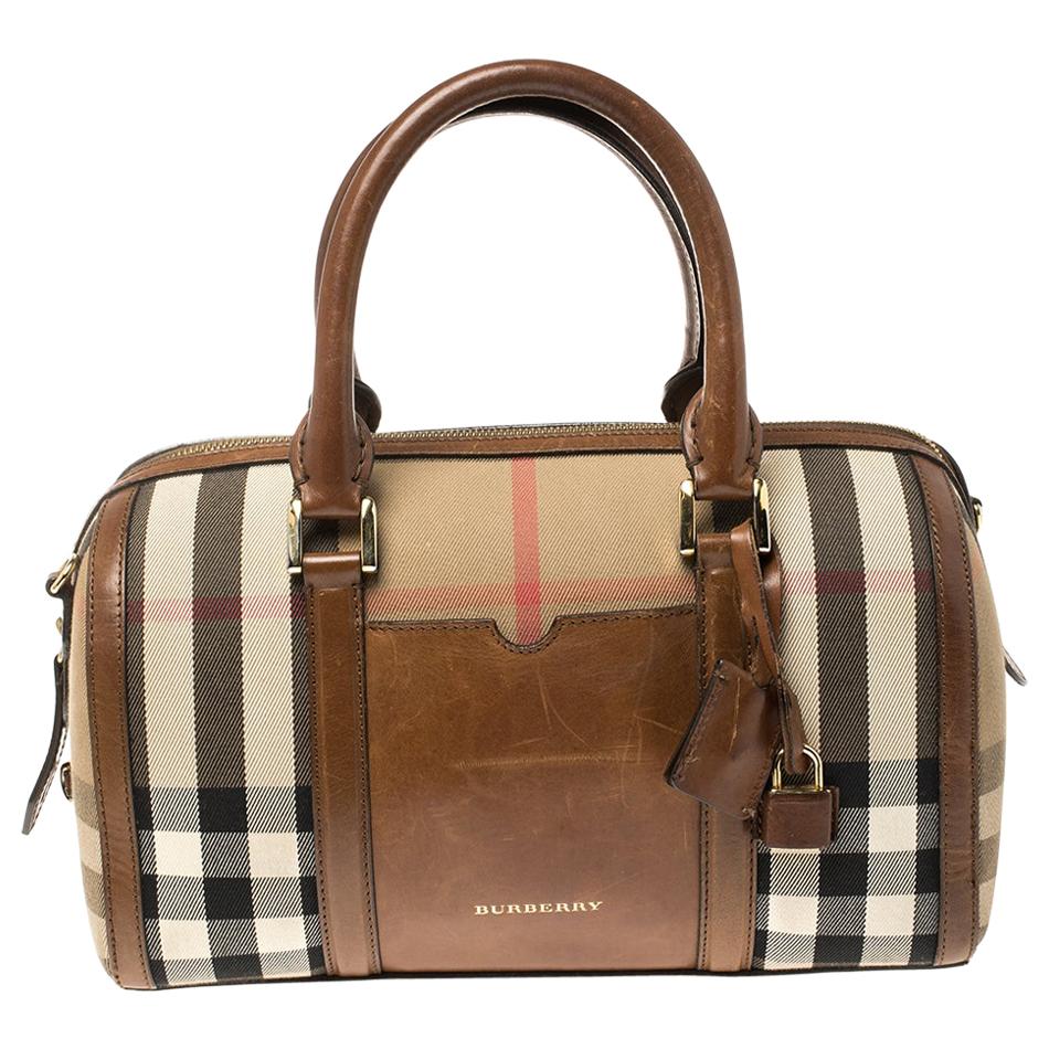 Burberry Brown Nova Check Canvas and Leather Alchester Bowling Bag