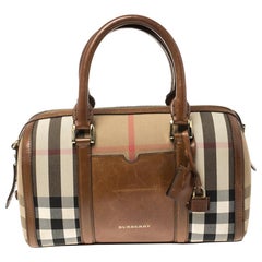 Sac de bowling Alchester en toile et cuir Burberry Brown Nova Check