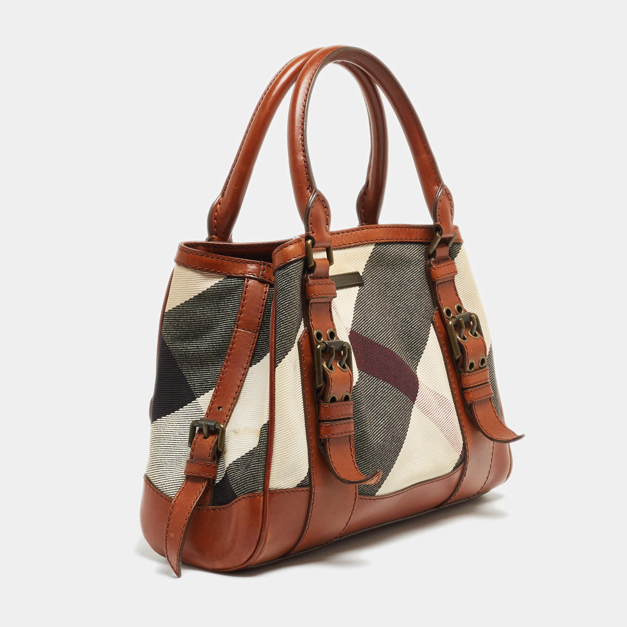 Women's Burberry Brown Nova Check Fabric and Leather Tote