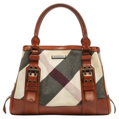 Burberry Brown Nova Check Fabric and Leather Tote