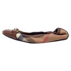 Burberry Brown Nova Check Leather Buckle Scrunch Ballet Flats Size 36.5