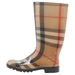 Used Burberry Brown Nova Check Rubber Rain Boots Size 41