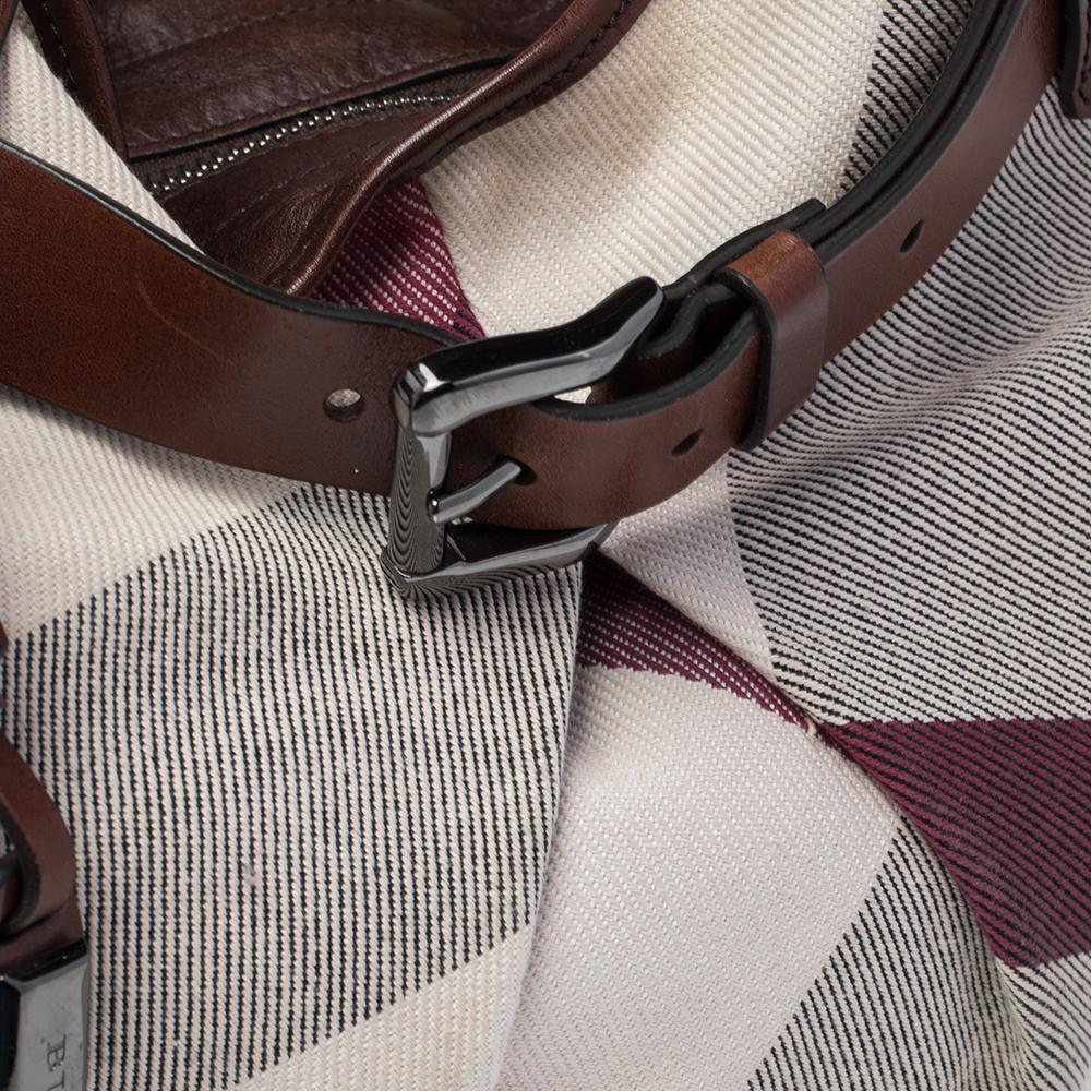 Burberry Brown/Off White Mega Check Canvas and Leather Buckle Hobo 2