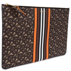 BURBERRY brown orange e-canvas TB MONOGRAM STRIPE ZIP POUCH Bag