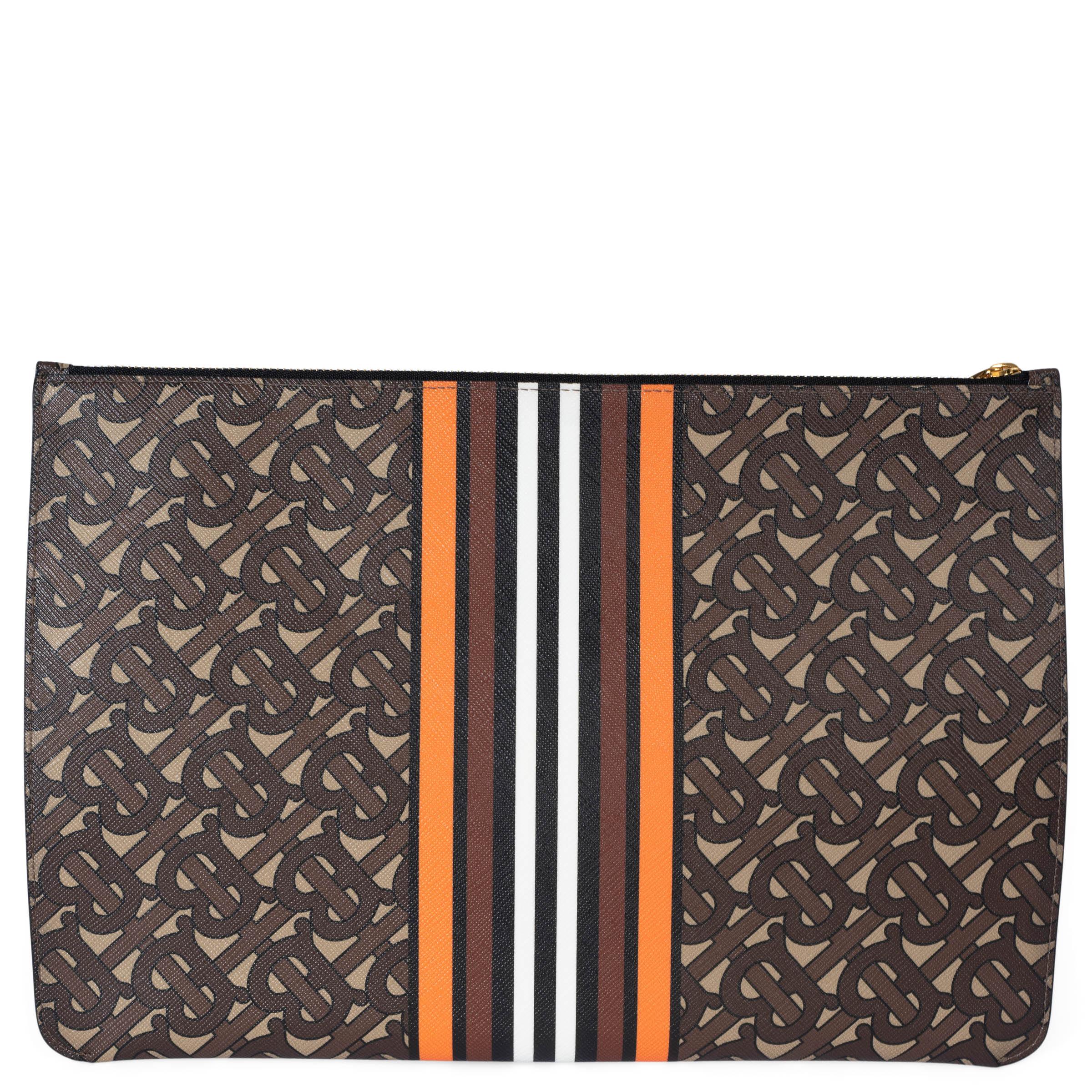 Black BURBERRY brown orange e-canvas TB MONOGRAM STRIPE ZIP POUCH Bag For Sale