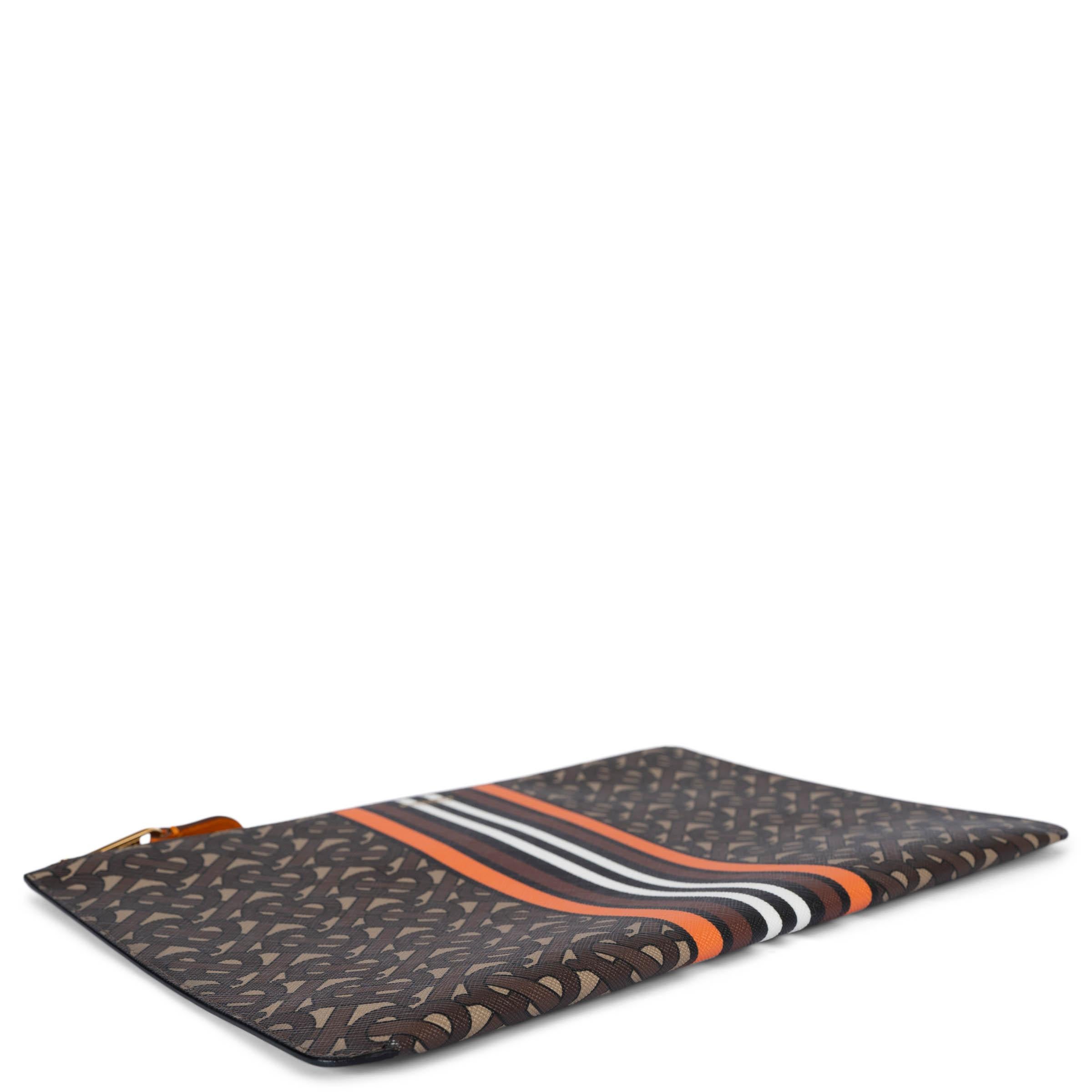 Women's BURBERRY brown orange e-canvas TB MONOGRAM STRIPE ZIP POUCH Bag For Sale