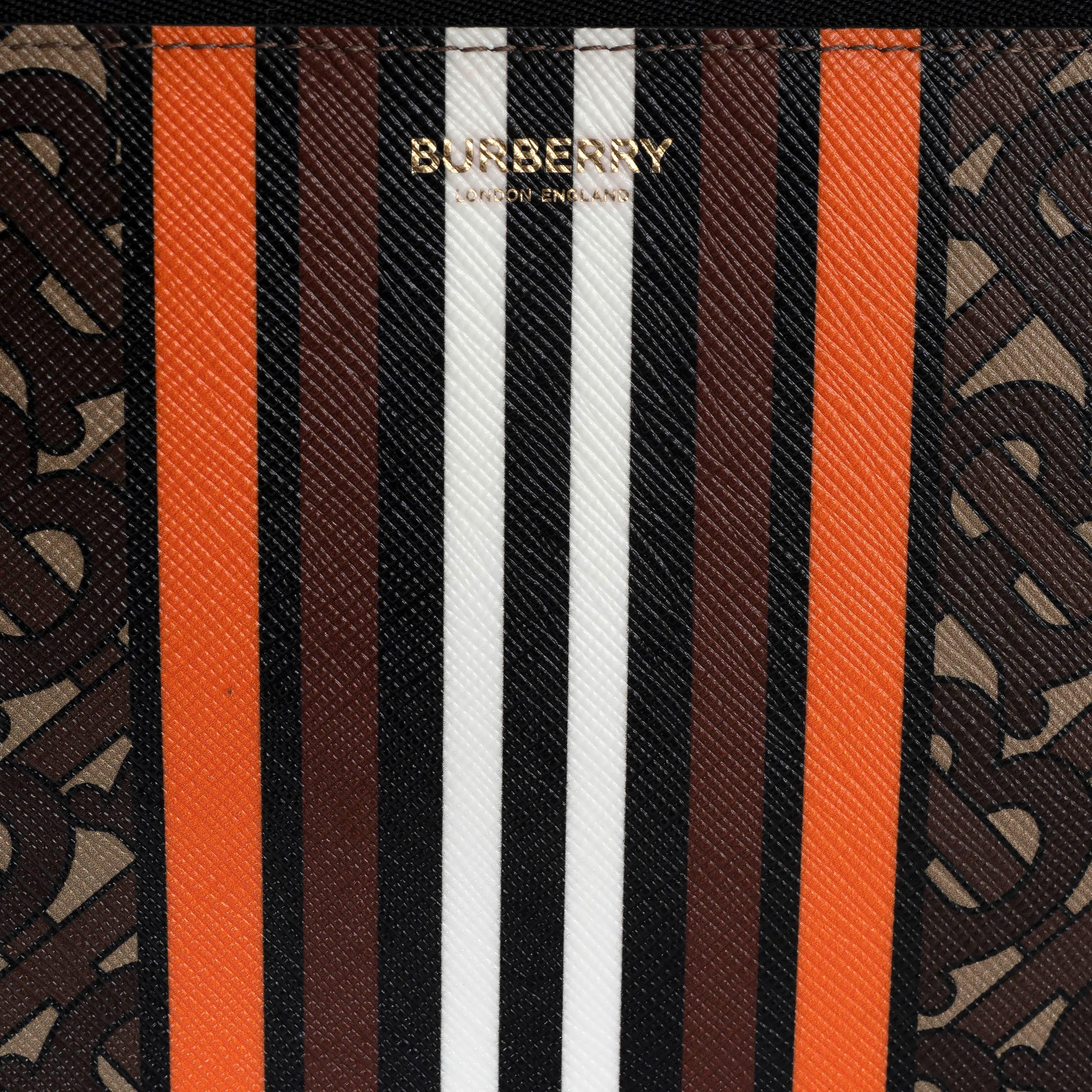 BURBERRY brown orange e-canvas TB MONOGRAM STRIPE ZIP POUCH Bag For Sale 2