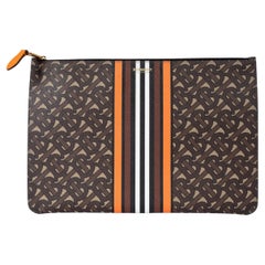 BURBERRY brown orange e-canvas TB MONOGRAM STRIPE ZIP POUCH Bag