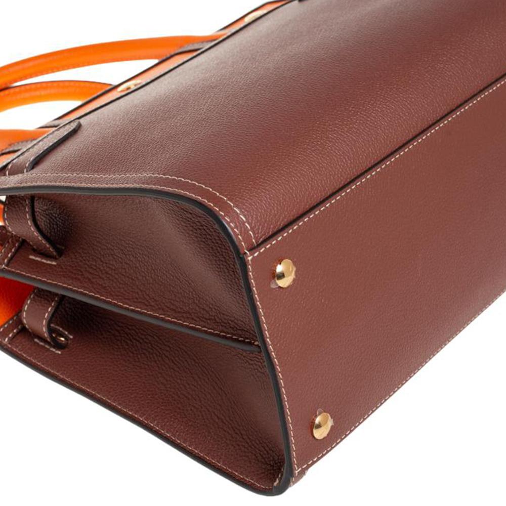 Burberry Brown/Orange Leather Medium Two-Handle Title Tote 4