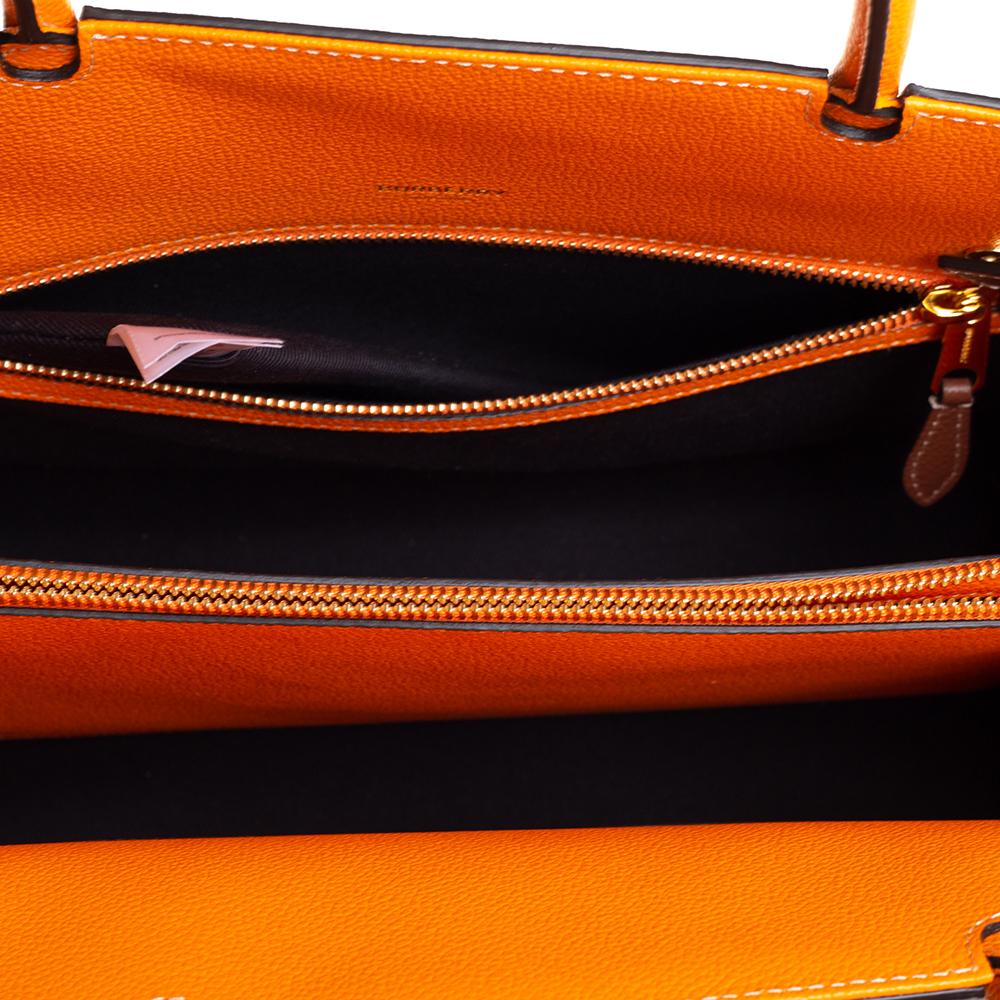 Burberry Brown/Orange Leather Medium Two-Handle Title Tote In Excellent Condition In Dubai, Al Qouz 2