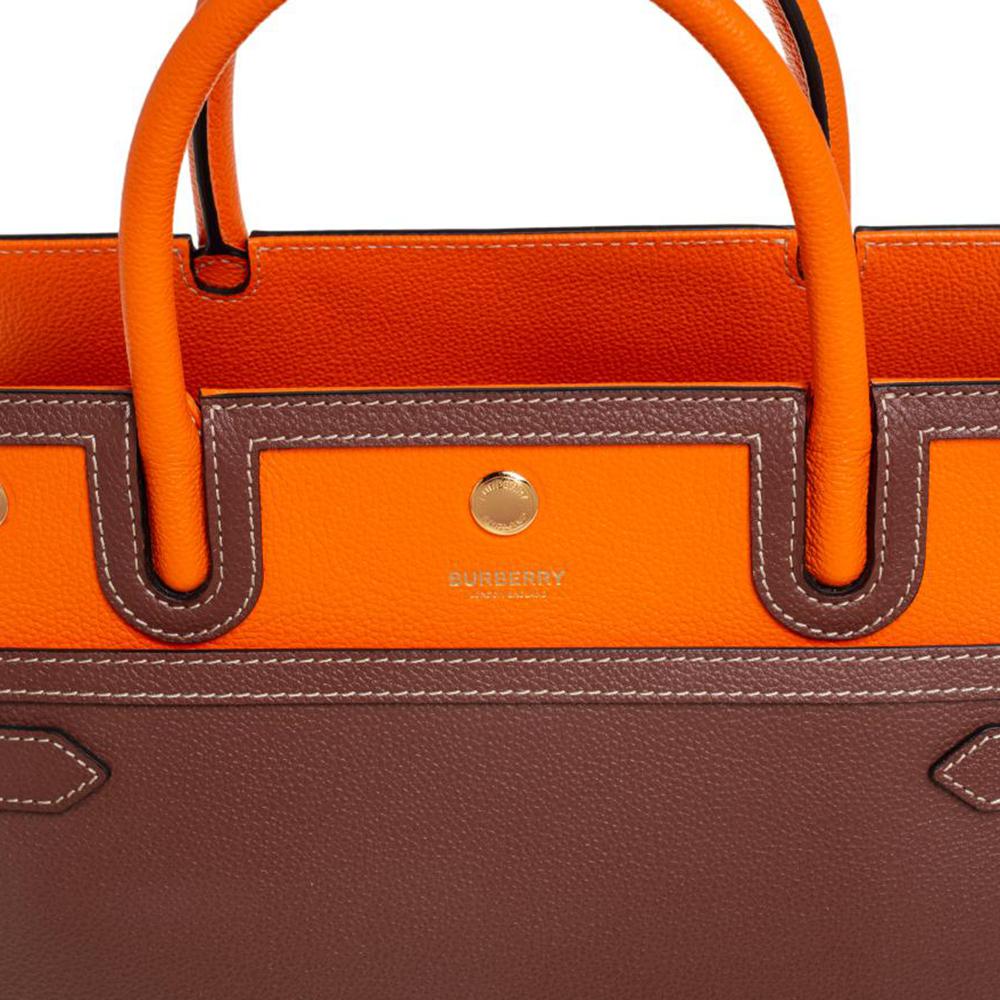 Burberry Brown/Orange Leather Medium Two-Handle Title Tote 1