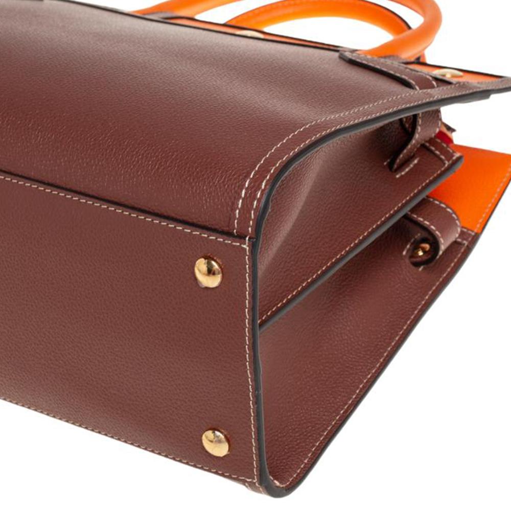 Burberry Brown/Orange Leather Medium Two-Handle Title Tote 2