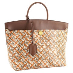 Burberry Brown Orange Monogram E-Canvas Leather Society Top Handle Bag
