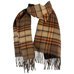 BURBERRY Brown Orange Plaid Cashmere Scarf