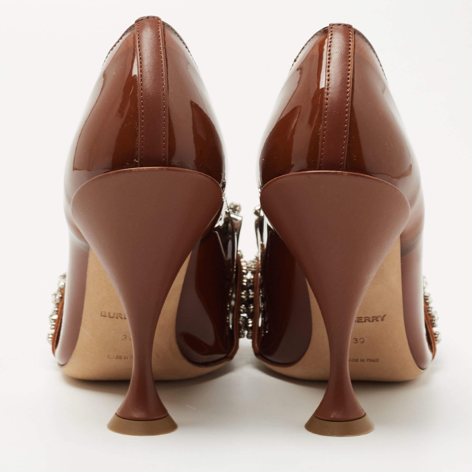 Burberry Brown Patent Leather Embellished Pumps Size 39 3