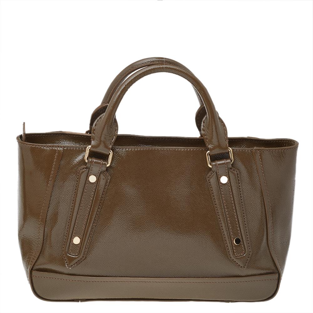 Burberry Brown Patent Leather Somerford Tote 4