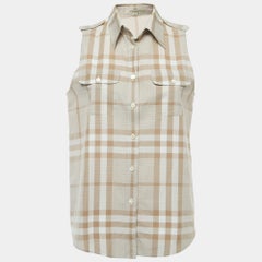 Burberry Brown Plaid Cotton Button Front Sleeveless Shirt M