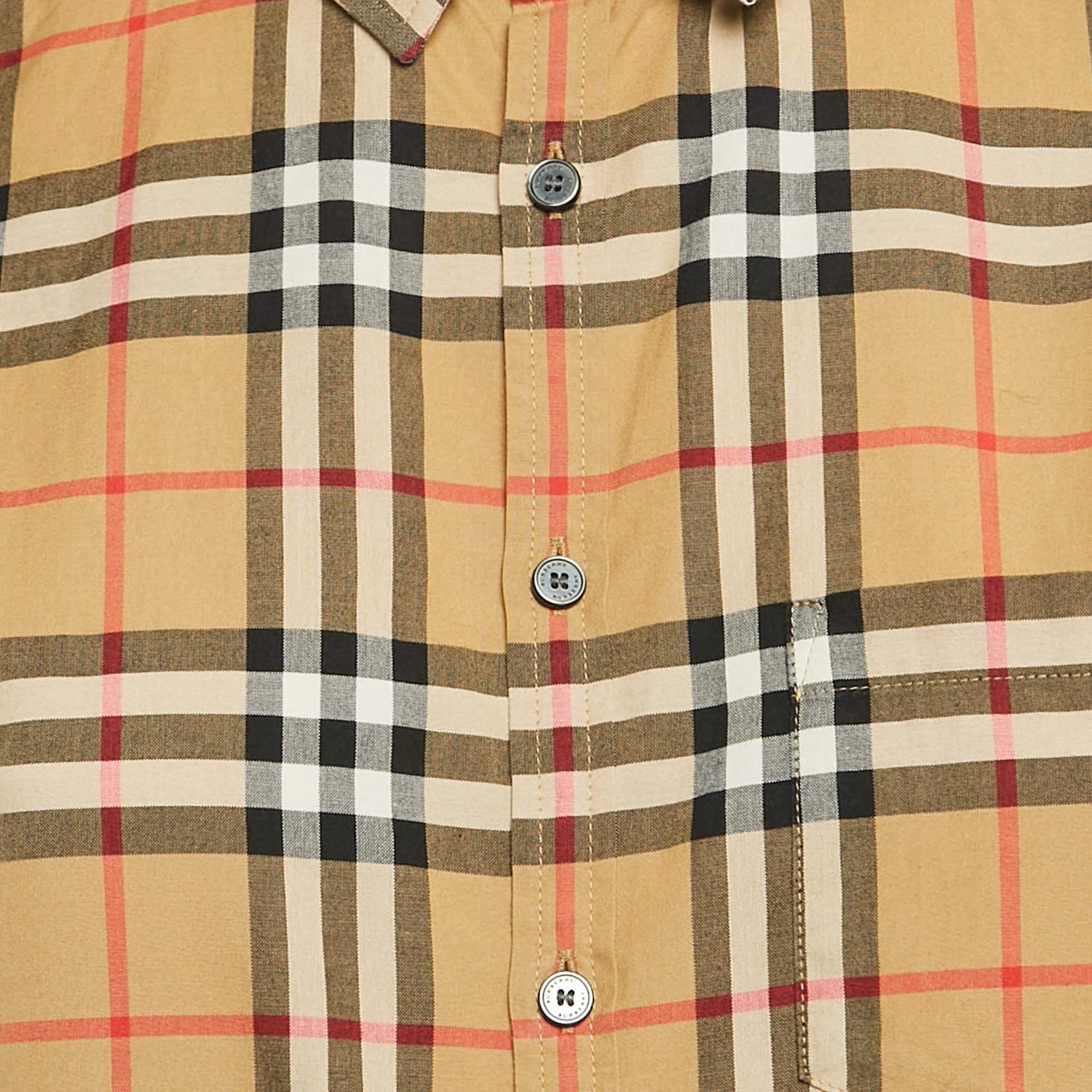 Burberry Brown Plaid Cotton Shirt 14 Yrs In Good Condition For Sale In Dubai, Al Qouz 2