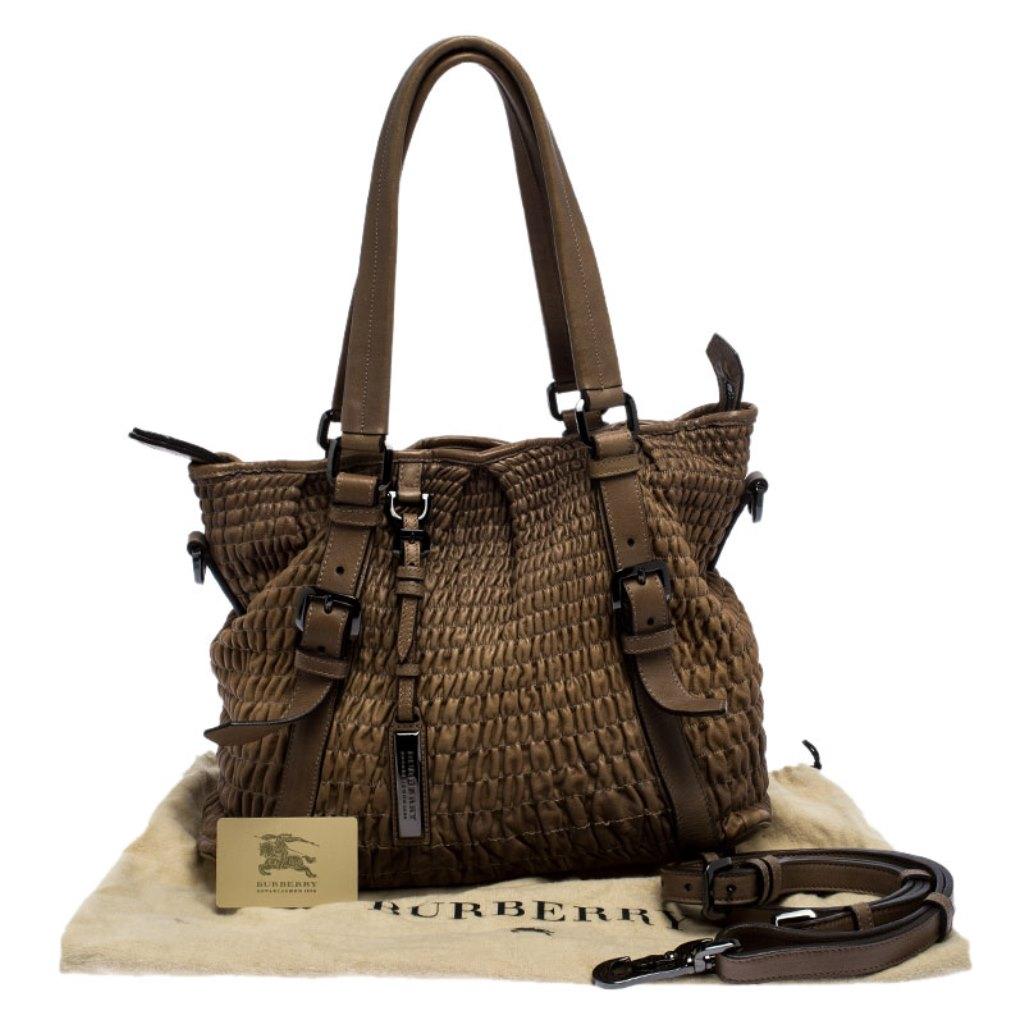 Burberry Brown Pleated Leather Lowry Tote 3