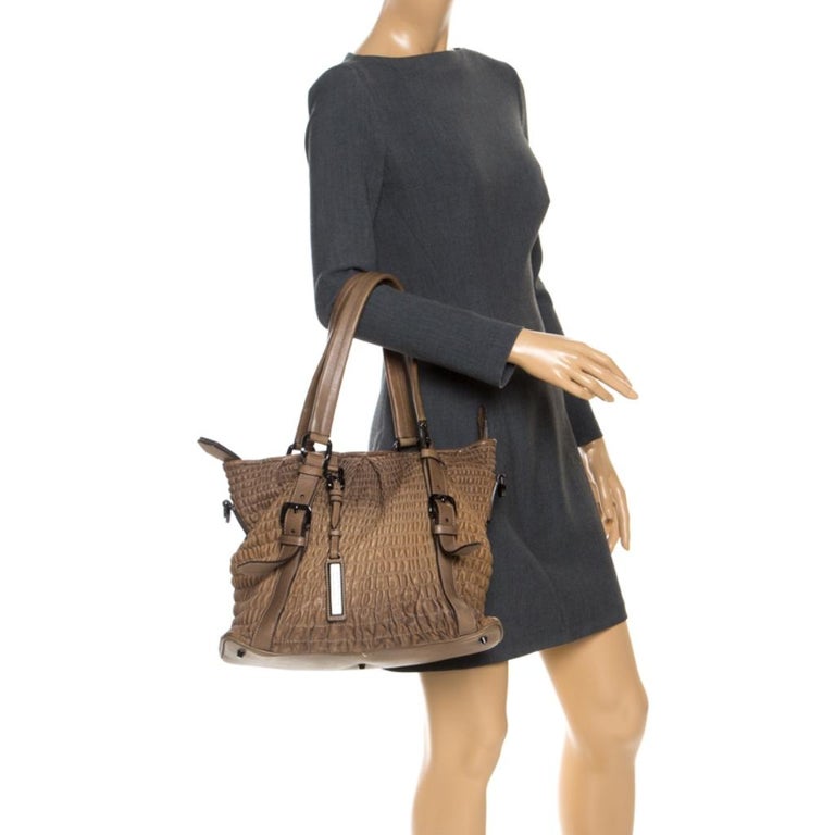 Burberry Brown Pleated Leather Lowry Tote at 1stDibs