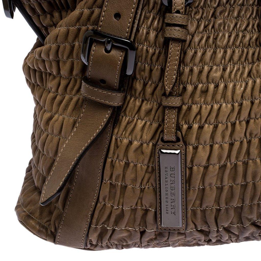 Black Burberry Brown Pleated Leather Lowry Tote