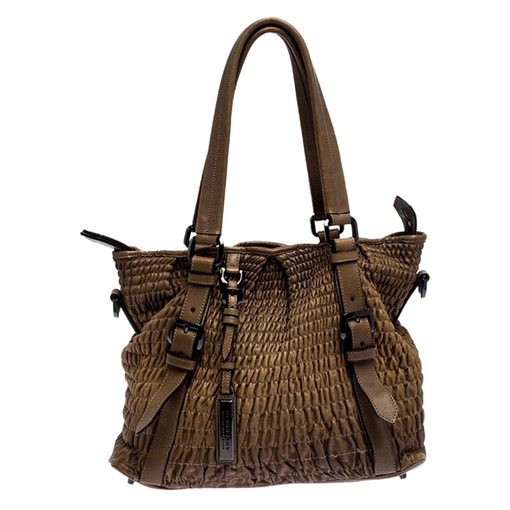 Burberry Brown Pleated Leather Lowry Tote