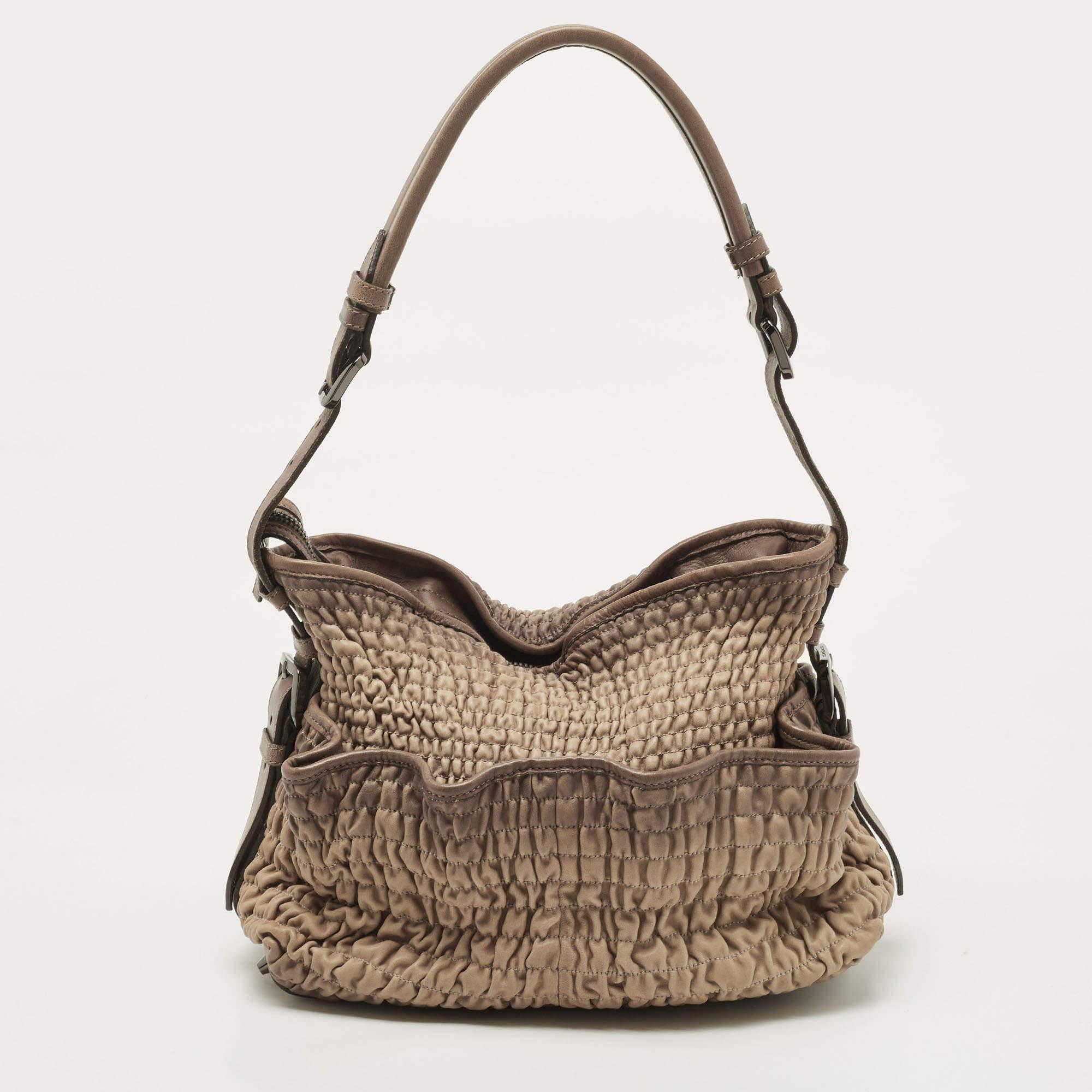 Burberry Brown Pleated Leather Shoulder Bag 3