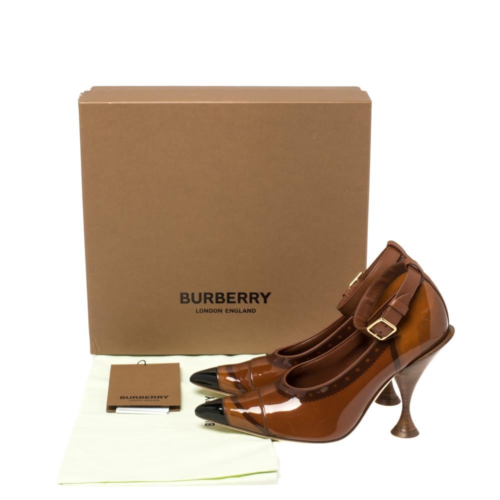 Burberry Brown PVC And Patent 'Evan' Pointed Toe Ankle Strap Pumps Size 39 6